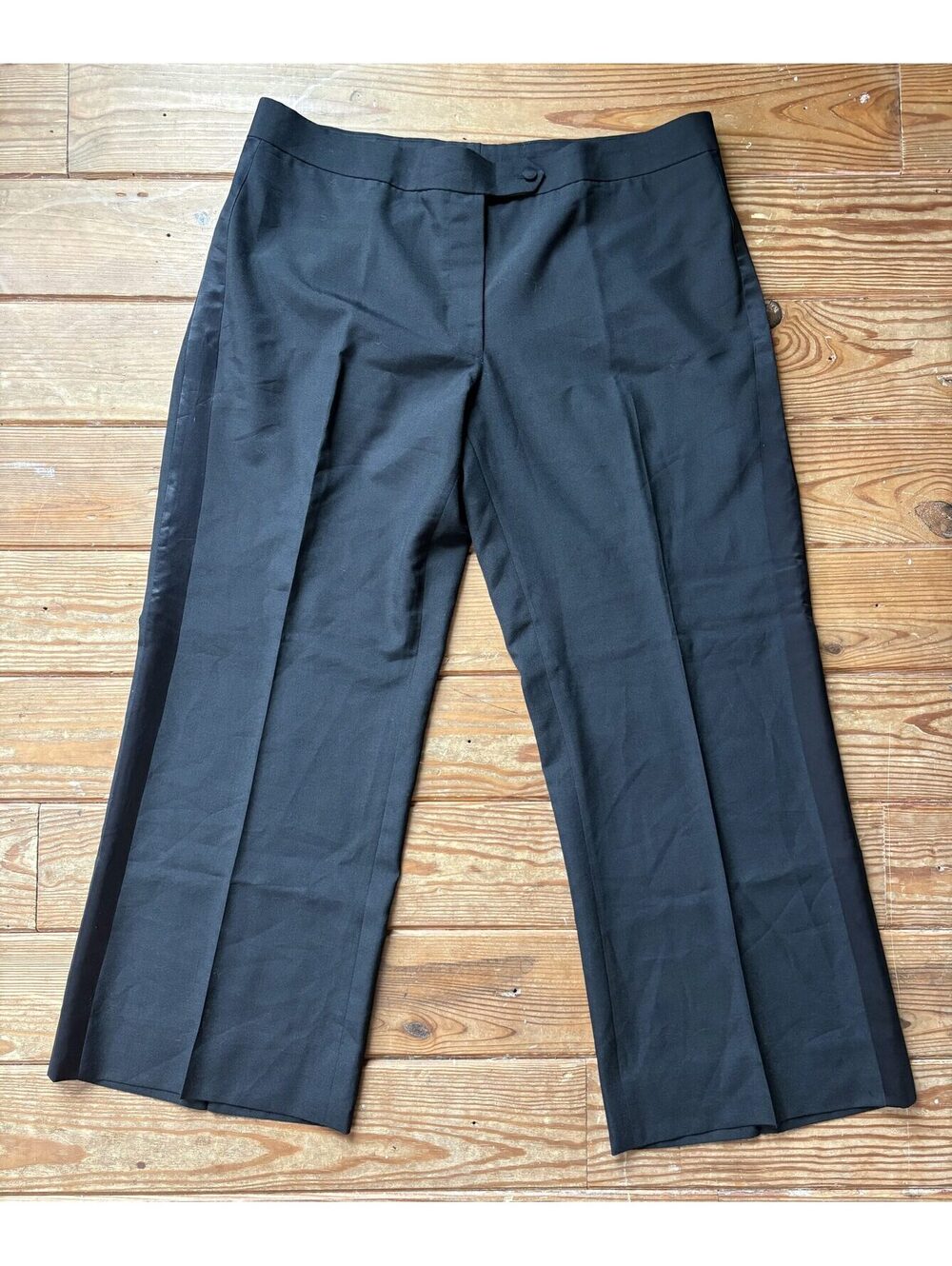 Baron Boutique Men’s Black Tuxedo Pants Custom Made Satin Stripe 40x30